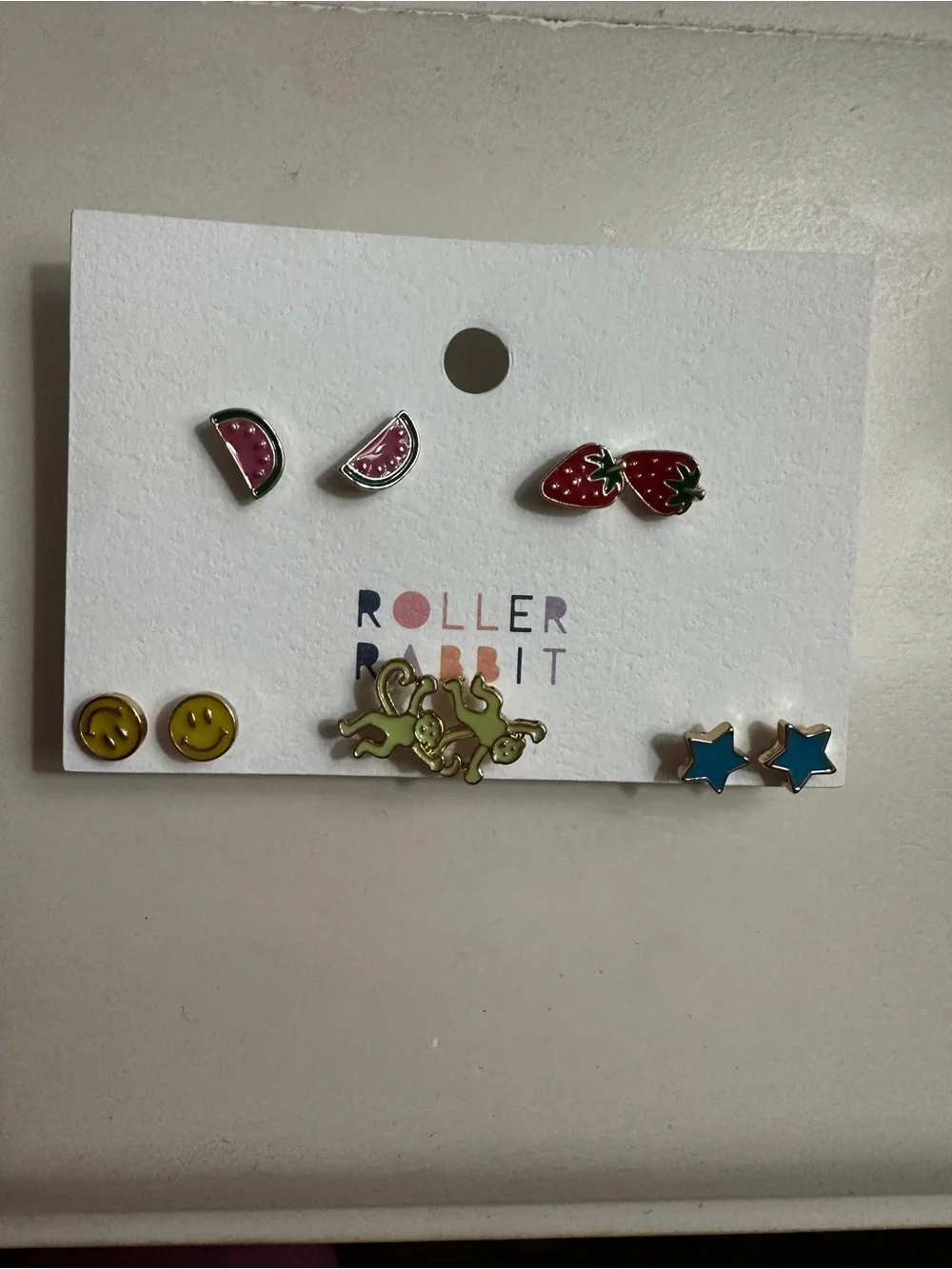 Roller Rabbit Kids Fruit & Star Earring Pack - Pink, Red, Yellow, Green, Blue